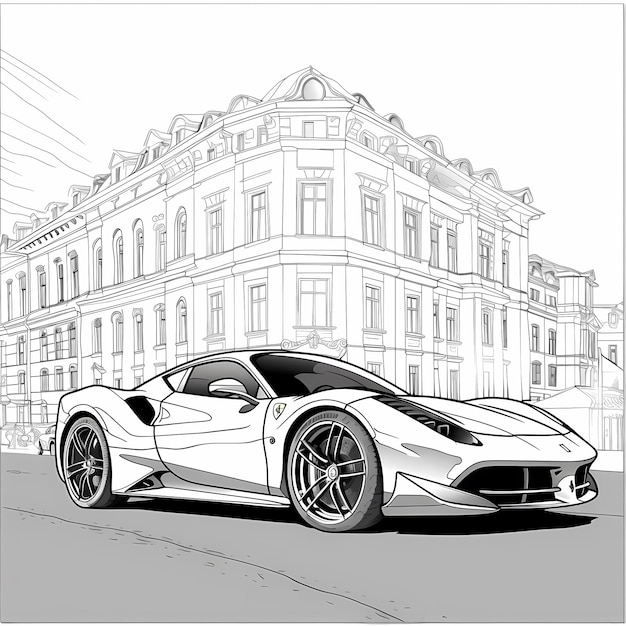 Premium ai image pure elegance black and white ferrari coloring page with thick outlines