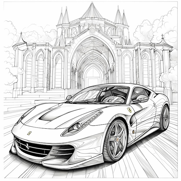 Premium ai image pure elegance black and white ferrari coloring page with thick outlines