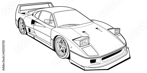 Coloring page vector line art for book and drawing black contour sketch illustrate isolated on white background high speed drive vehicle graphic element illustration car stroke without fill vector