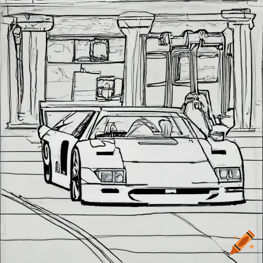 Outline drawing of a ferrari f driving on a road on