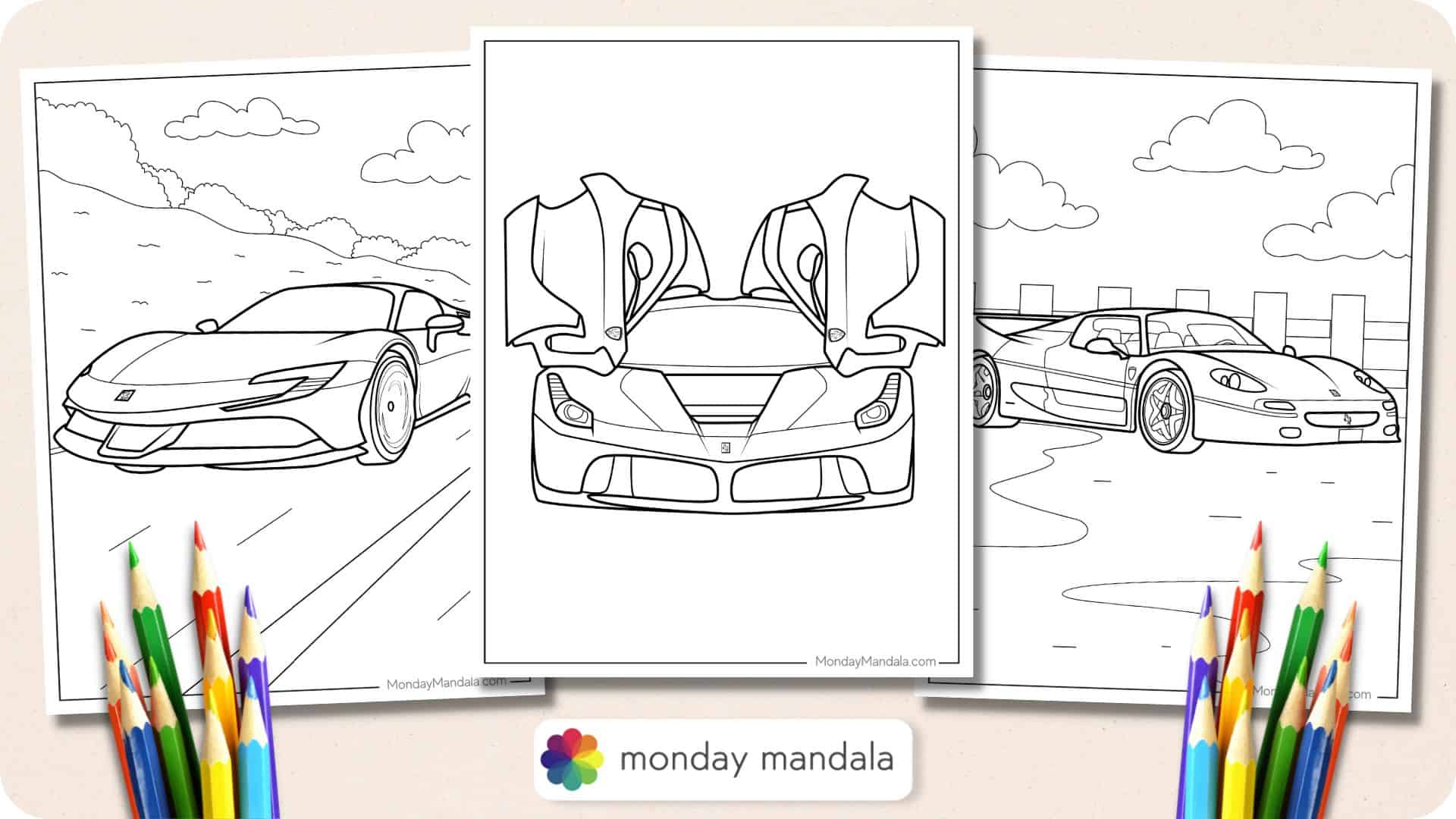 Ferrari coloring pages free pdf printables