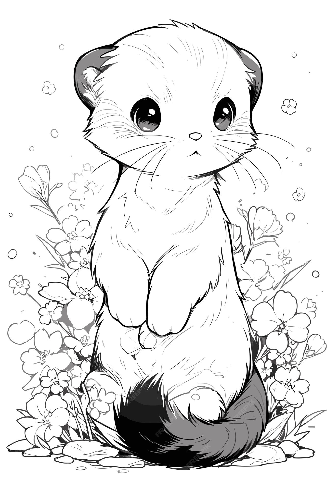 Premium vector clean and simple line art for kids cute ferret coloring page