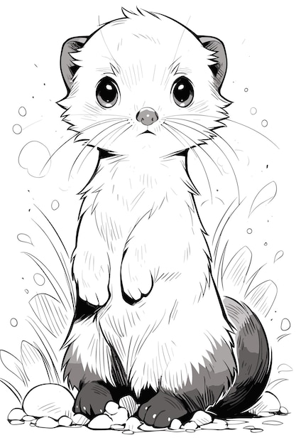 Premium vector clean and simple coloring page cute ferret