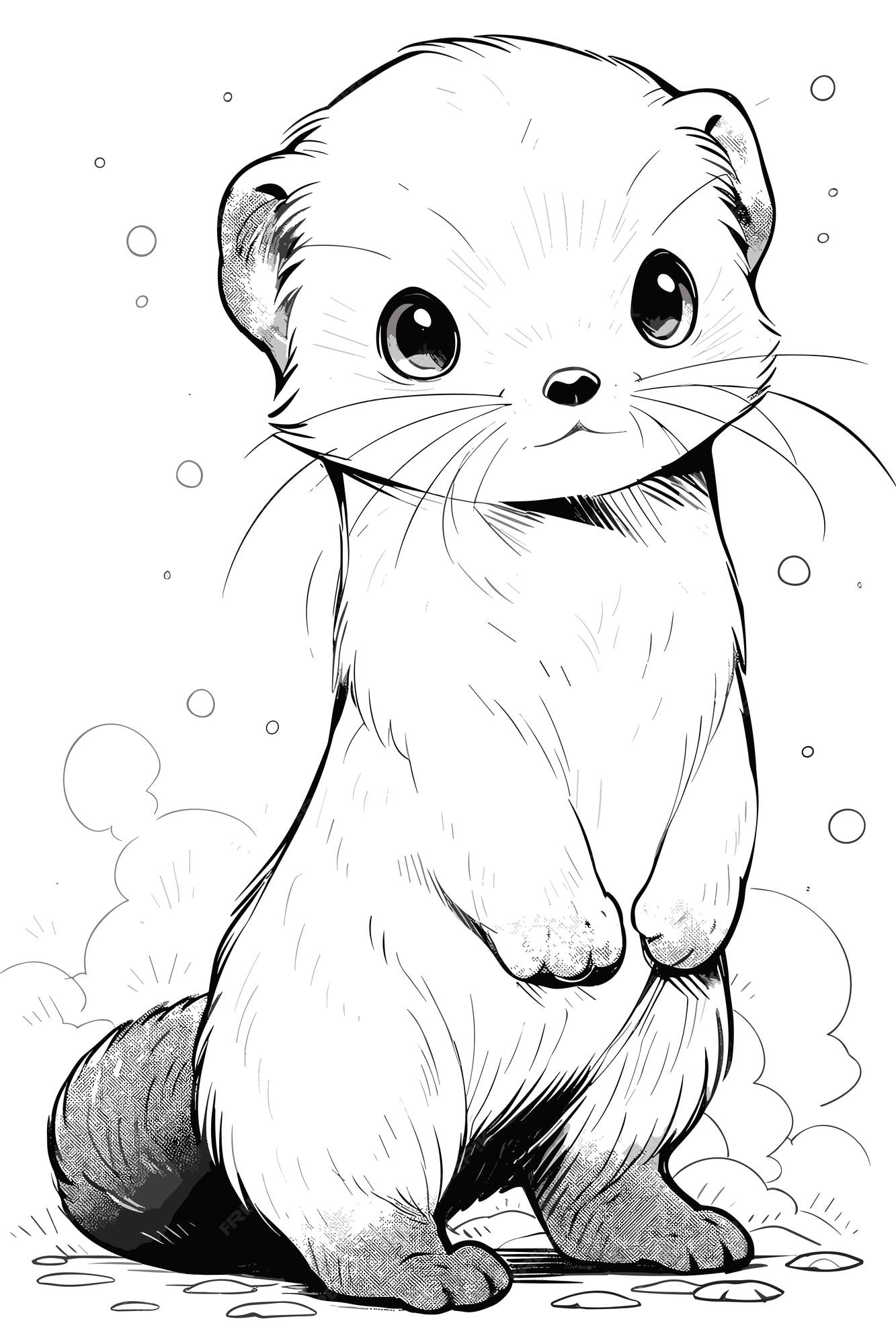 Premium vector clean and simple coloring page cute ferret for kids