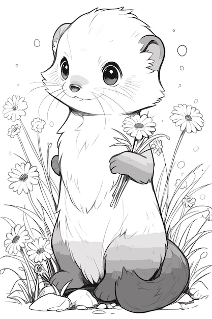 Premium vector cute ferret for kids coloring page line art clean and simple