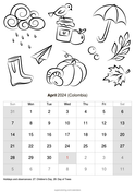 Colombia printable calendars super coloring