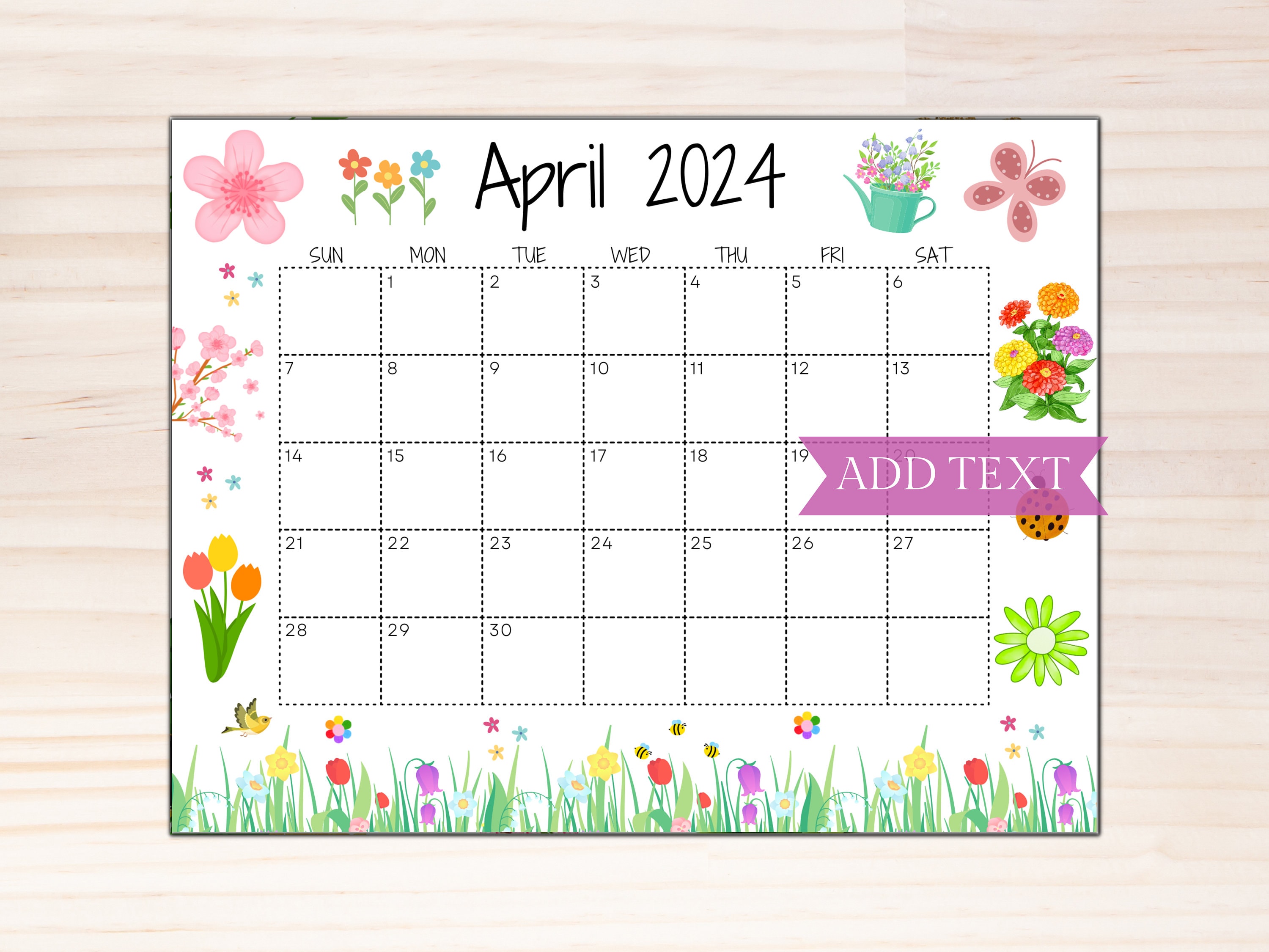 Editable april calendar printable wall calendar cute spring calendar monthly calendar classroom calendar kids calendar download now