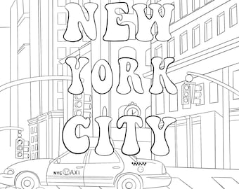 Nyc printable coloring page for kids adults instant download