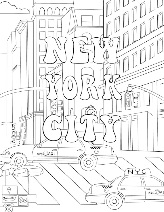 Nyc printable coloring page for kids adults instant download