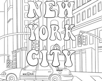 Nyc printable coloring page for kids adults instant download