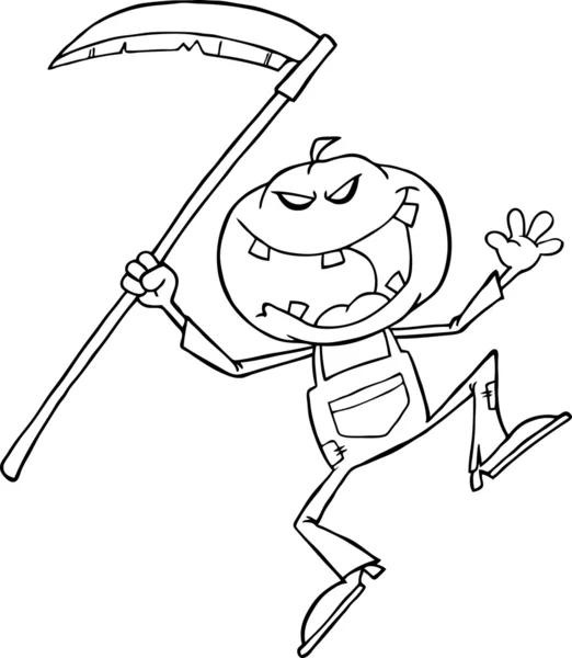 Grinning scarecrow reaper with scythe stock illustration by hittoon