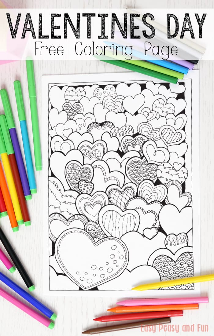 Hearts valentines day coloring page for adults