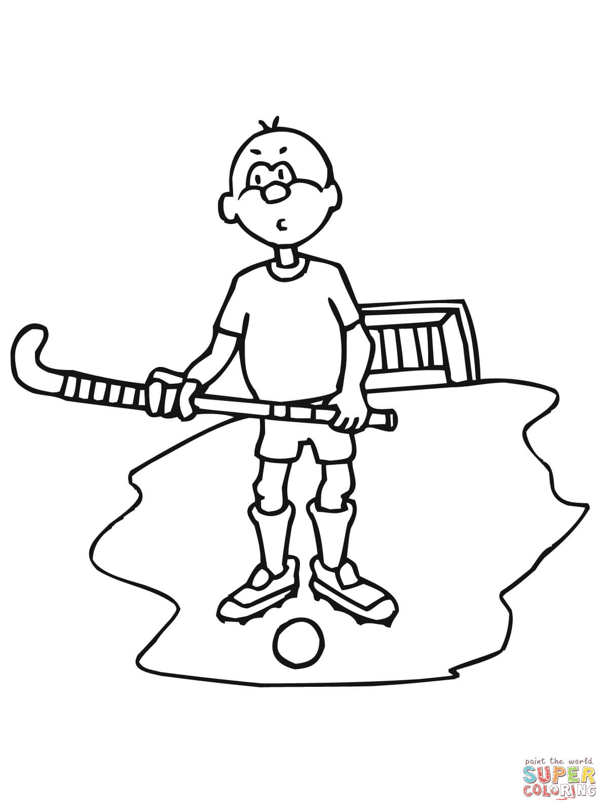 Boy with field hockey stick and ball coloring page free printable coloring pages