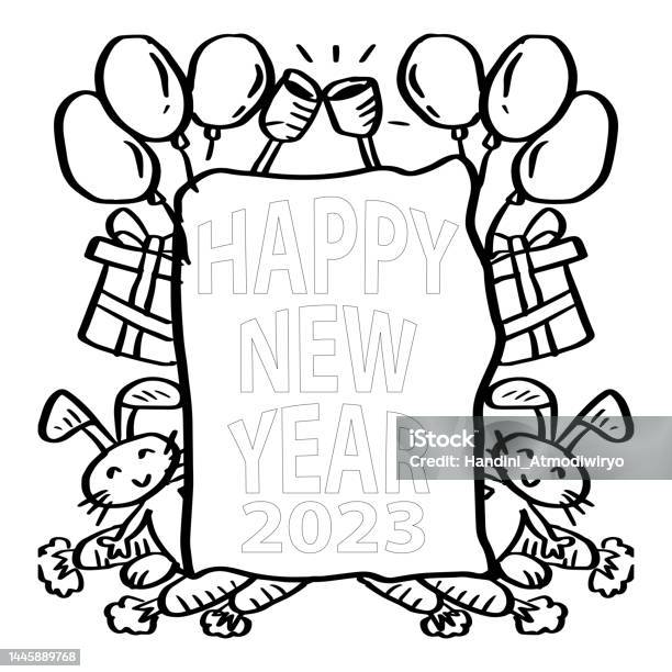 Coloring page new year hand drawn doodles stock illustration