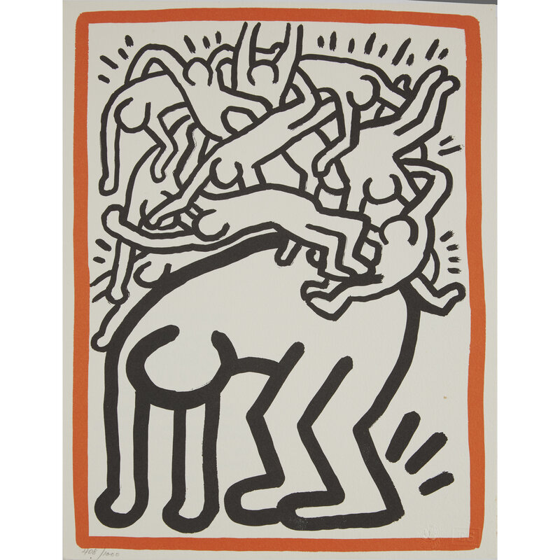 Keith haring two prints international youth year fight aids worldwide