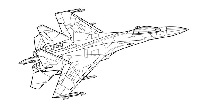 Adult military aircraft coloring page for book and drawing airplane war