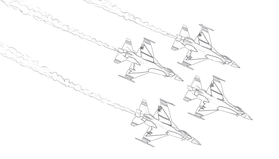 Flying fighter jets coloring page