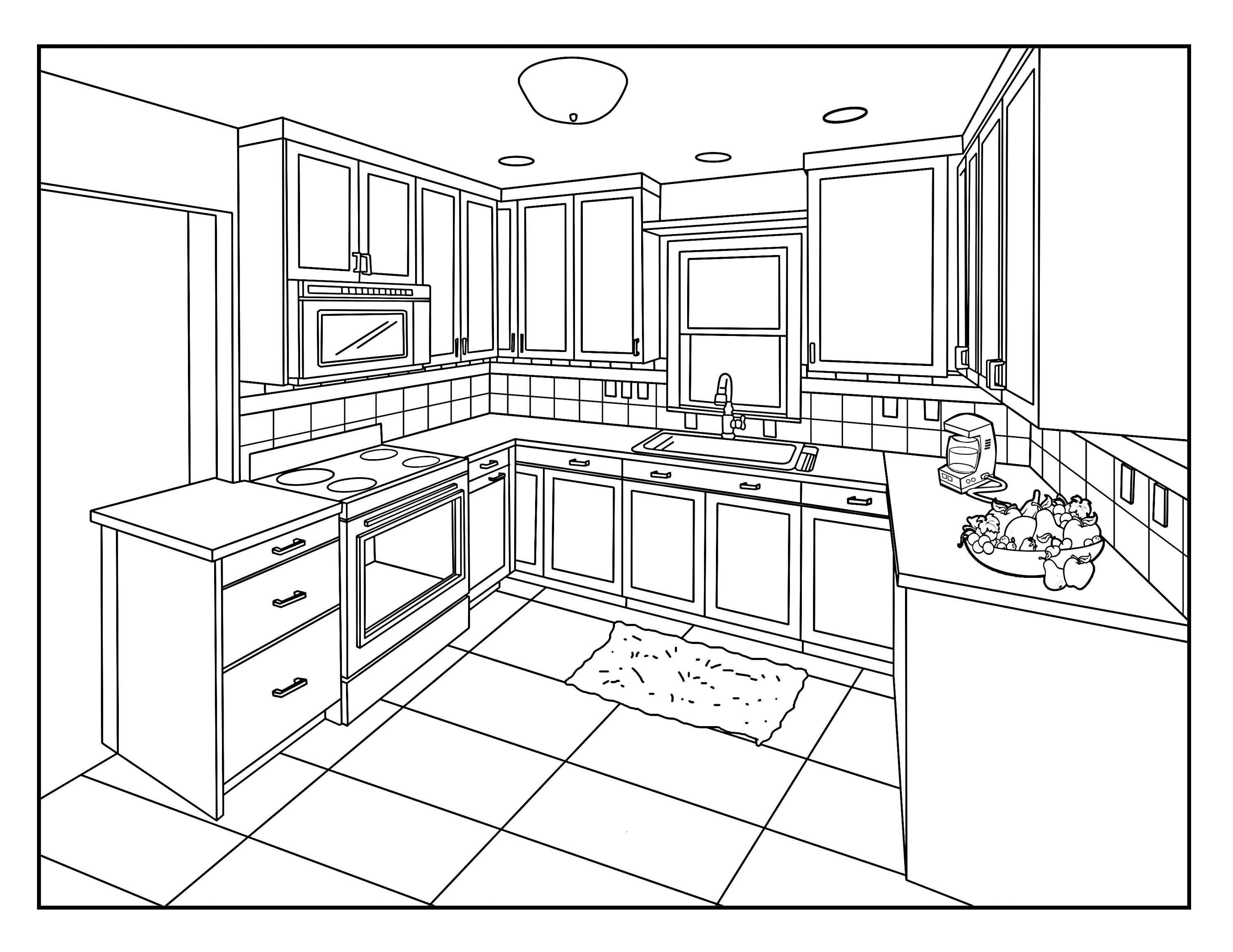 Kitchen around the house coloring pages for adults printable coloring page instant download pdf