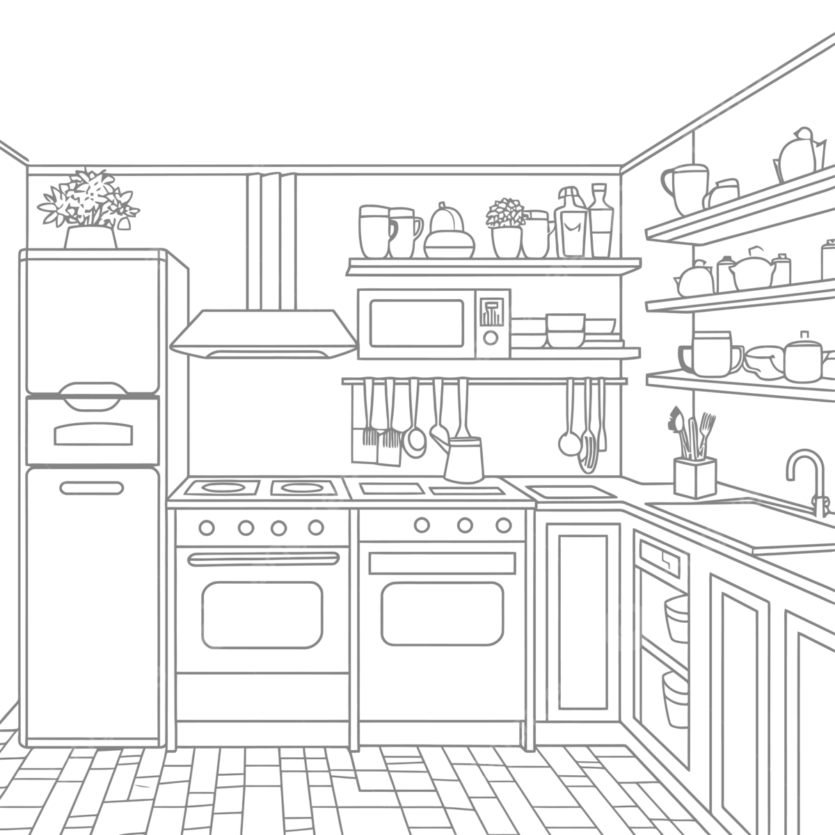 Kitchen layout coloring pages outline sketch drawing vector wing drawing ring drawing kitchen drawing png and vector with transparent background for free download