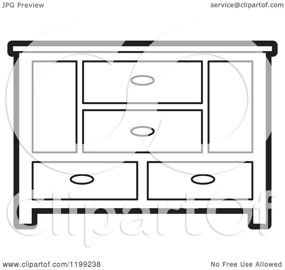 Clipart of a black and white sideboard cabinet