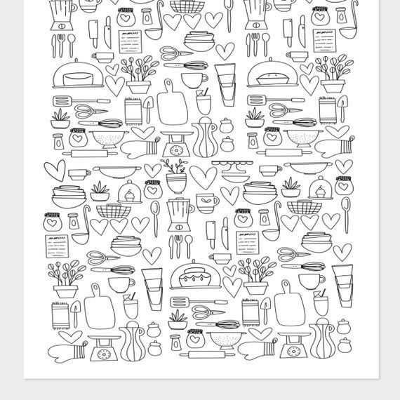 Kitchen baking appliances coloring page digital printable