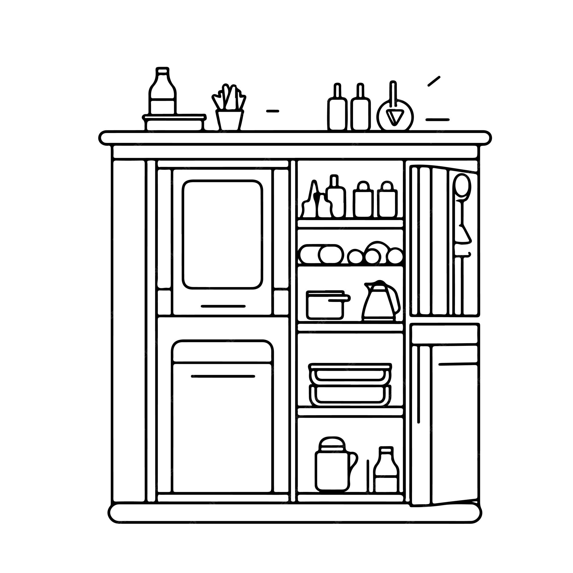 Premium vector sketch hand drawn single line art coloring page cupboard day