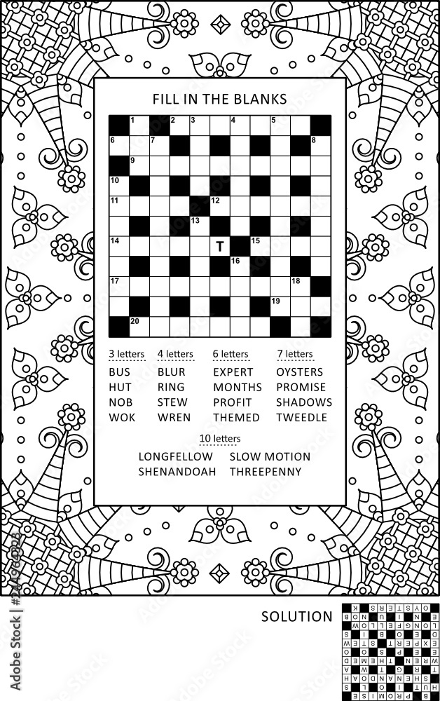 Crossword puzzle and coloring activity page for grown