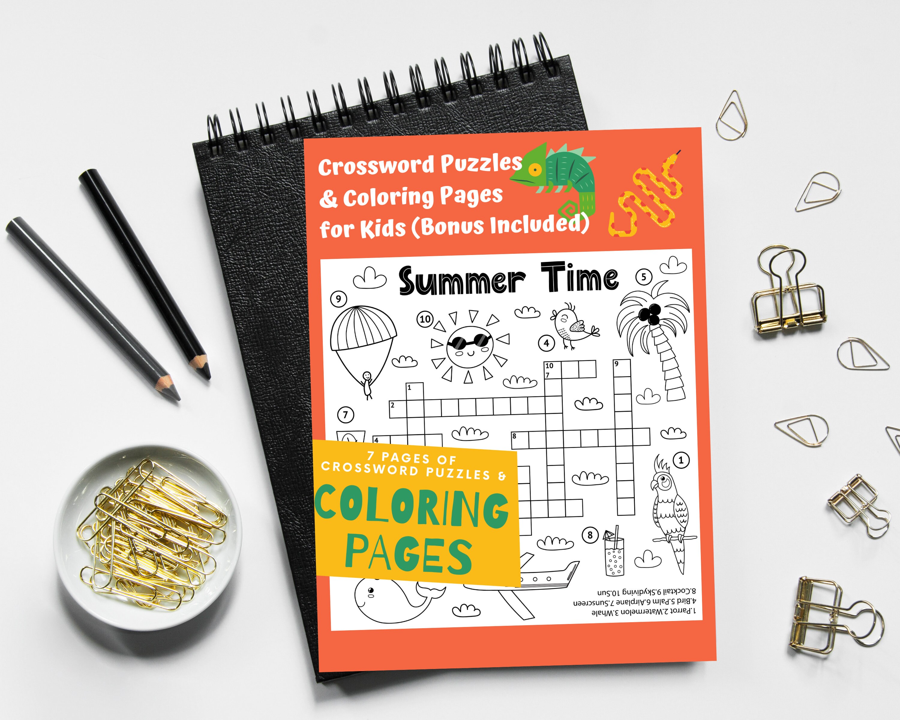 Crossword puzzles coloring pages for kids bonus included