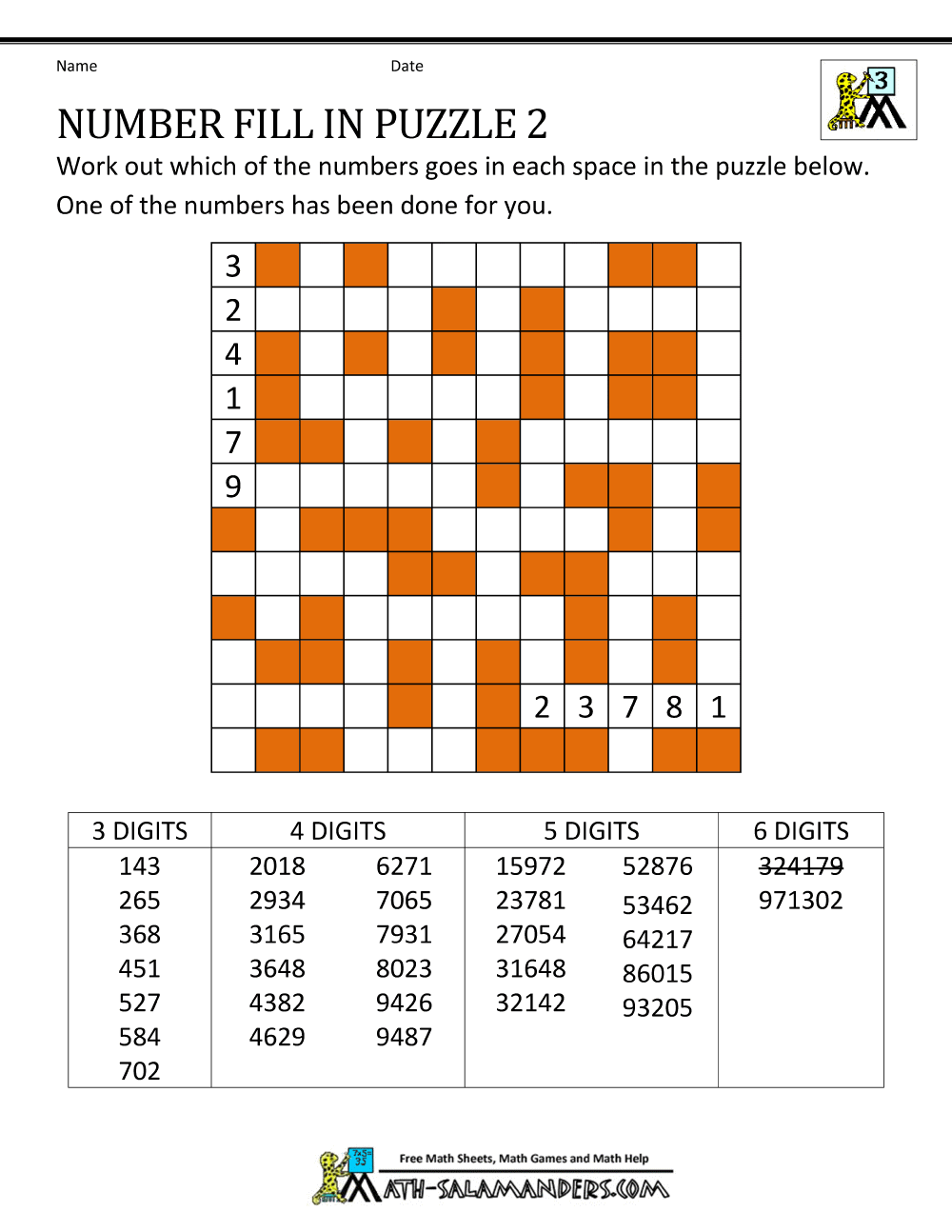 Number fill in puzzles