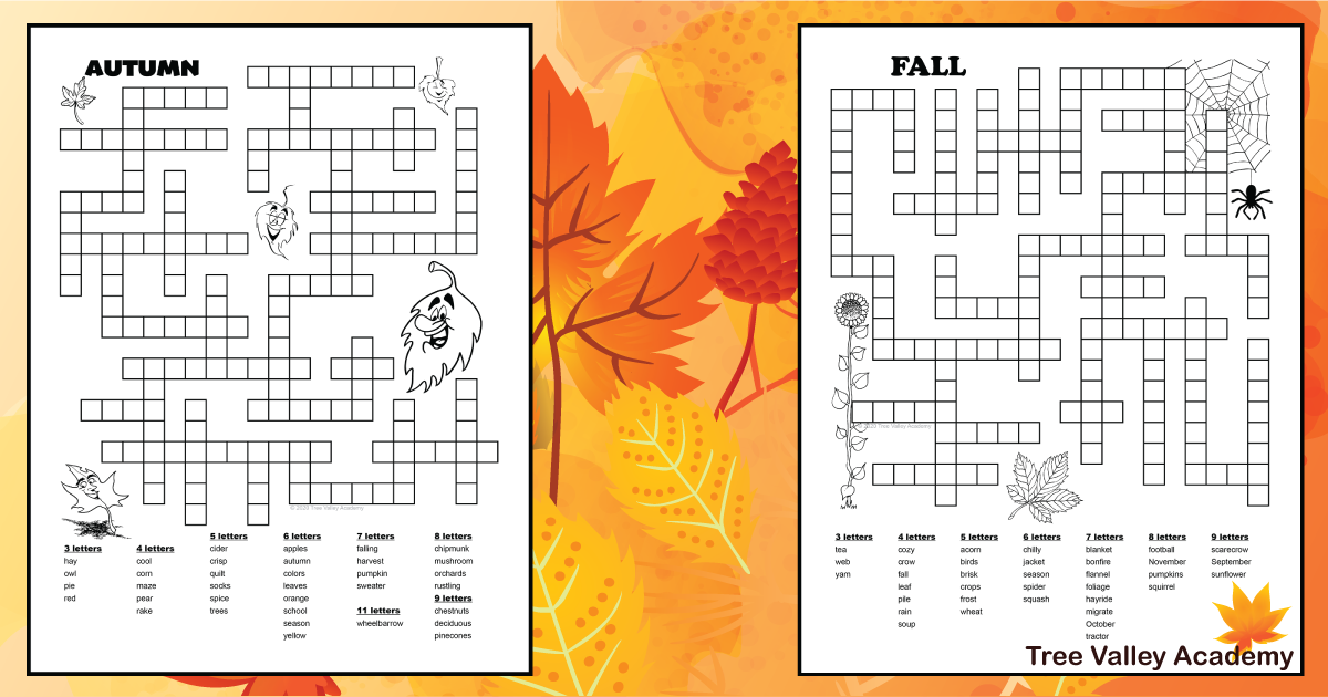 Free printable autumn fall word fill in puzzles