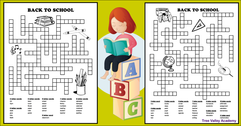 Back to school fill in puzzles