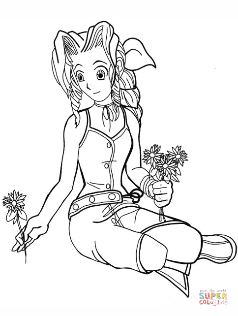 Aeris from final fantasy vii coloring page free printable coloring pages