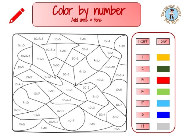 Units and tens color by number math worksheet