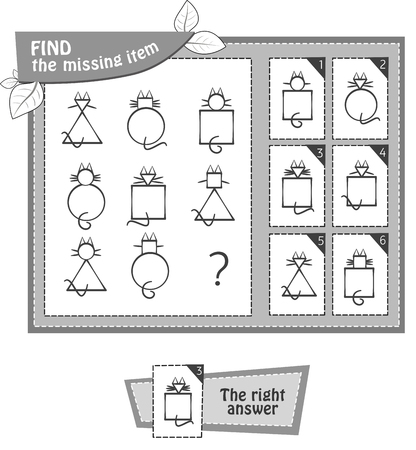 Visual game coloring book for children task find the missing item black and white vector illustration