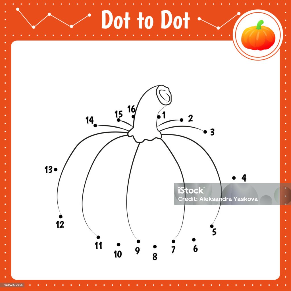 Connect the dots pumpkin dot to dot educational game coloring book for preschool kids activity worksheet vector illustration stock illustration