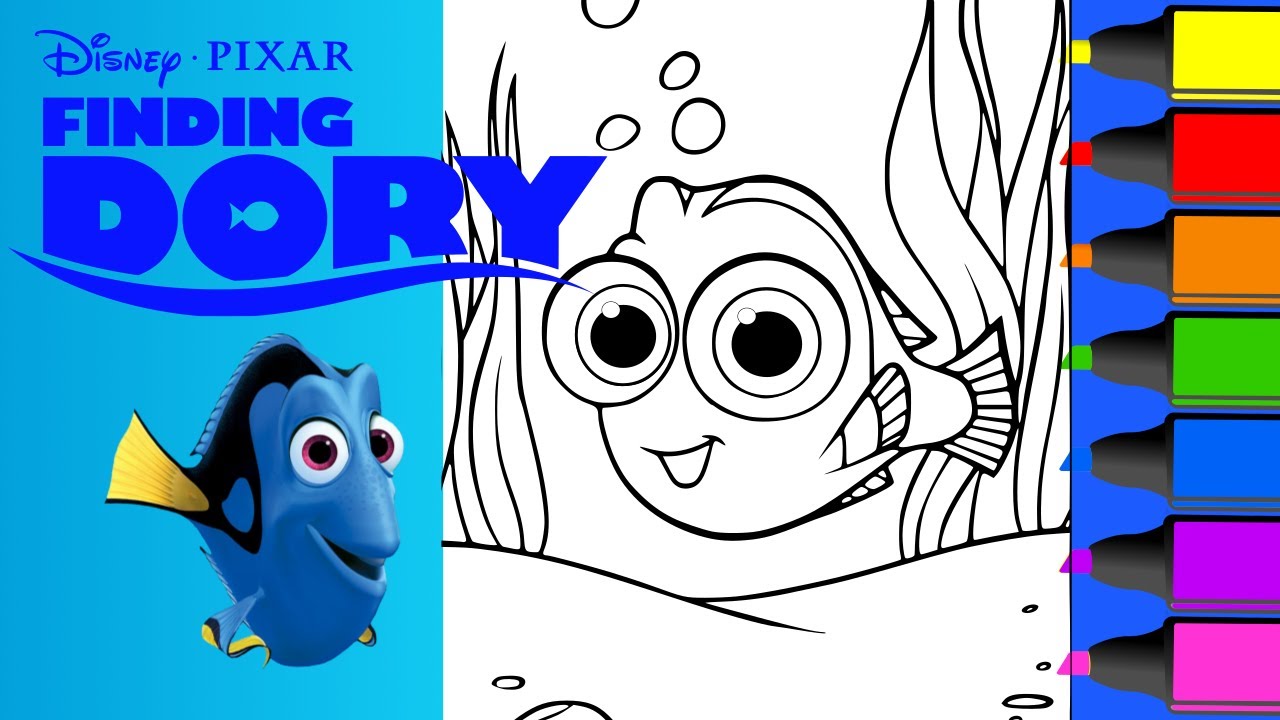 Color along with dory disney finding dory coloring page for kids