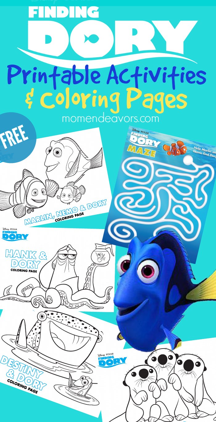 Disneys finding dory printable activities coloring pages