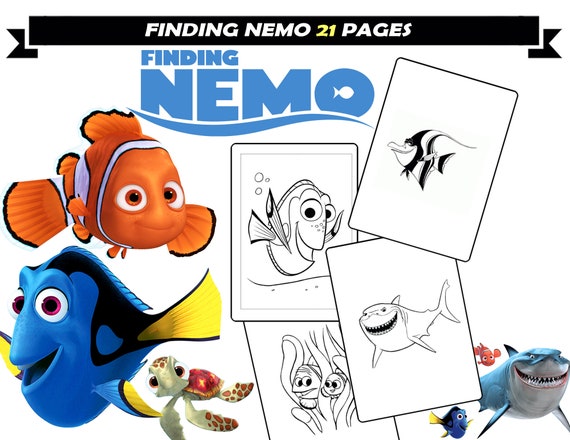 Nemo dory cartoon characters coloring pages for children printable coloring book for children instant download nemo coloring sheets