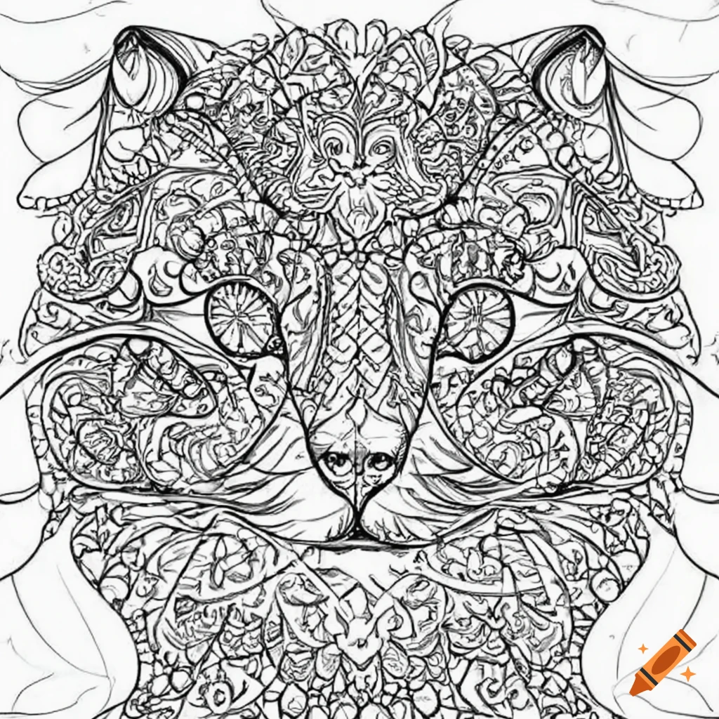 Coloring page for adults mandala cat image persian white background clean line art fine artâhdâar âv on