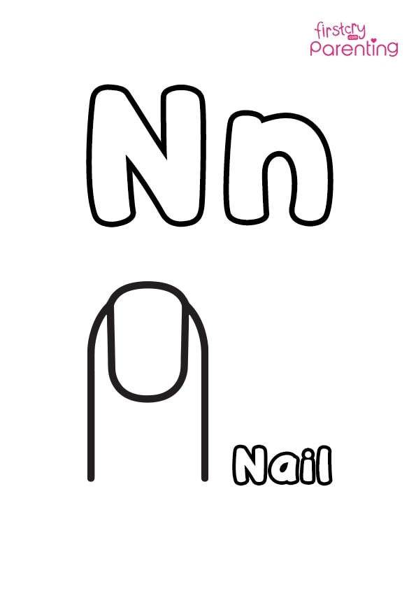 N for nail coloring page for kids