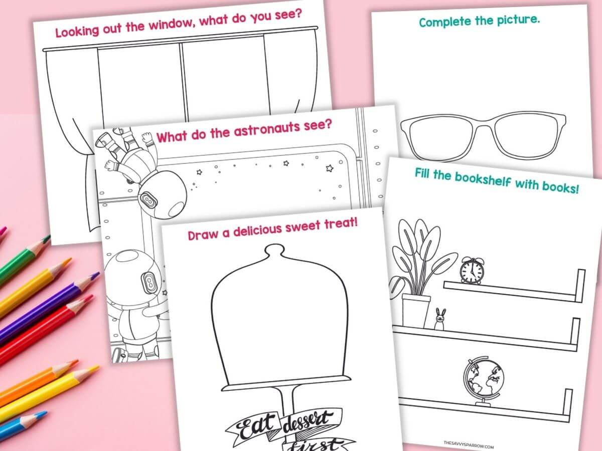 Finish the picture drawing prompt worksheets for kids