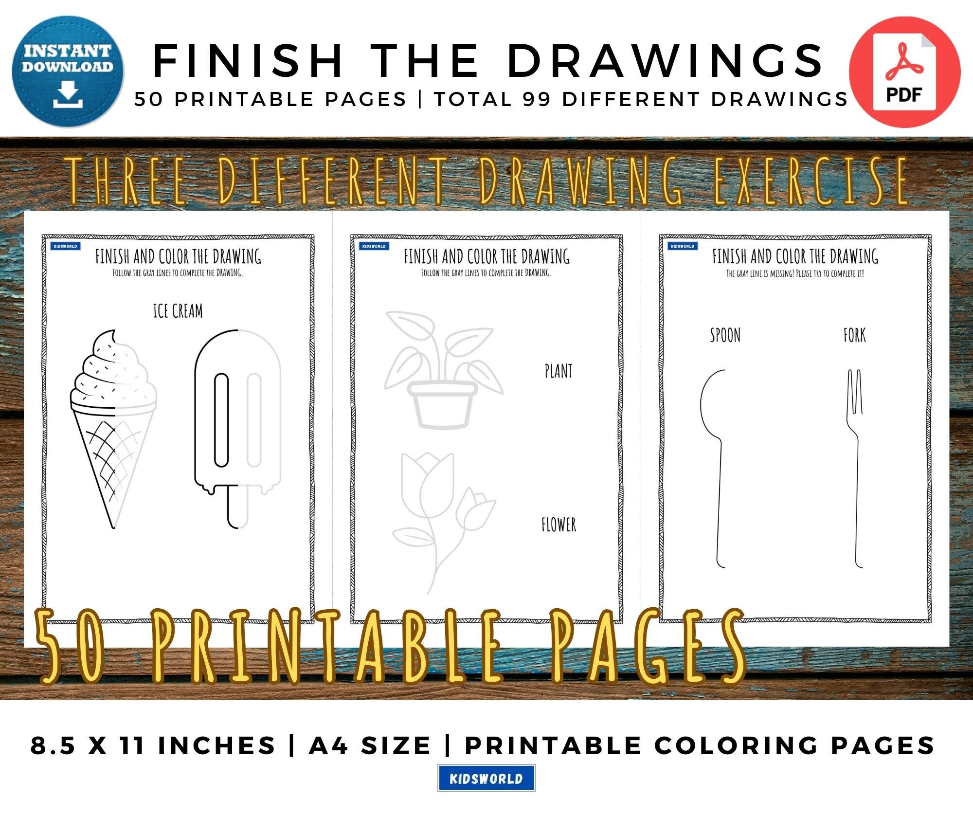 Finish the drawing printable activities for kids kids busy coloring pages pages drawing practice for kids instant download pdf