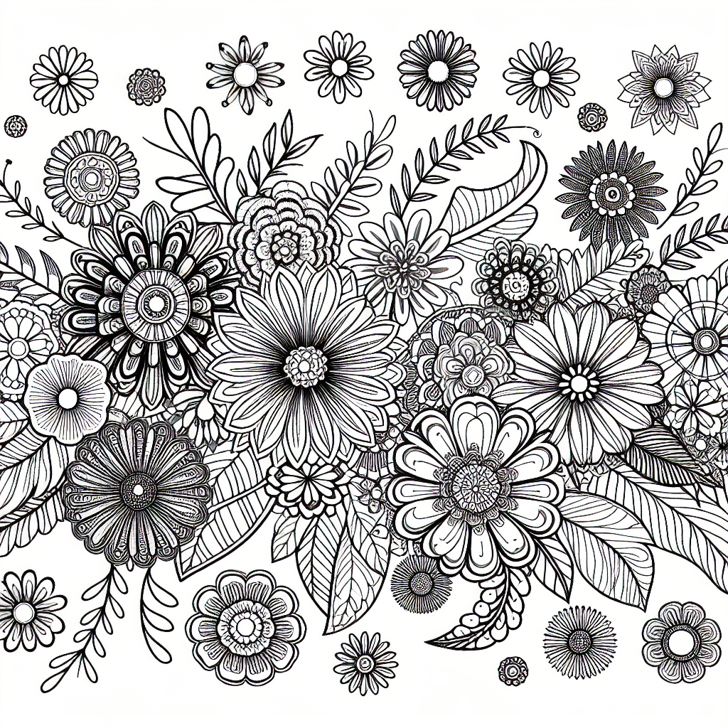 Flowers finished coloring pages for adults