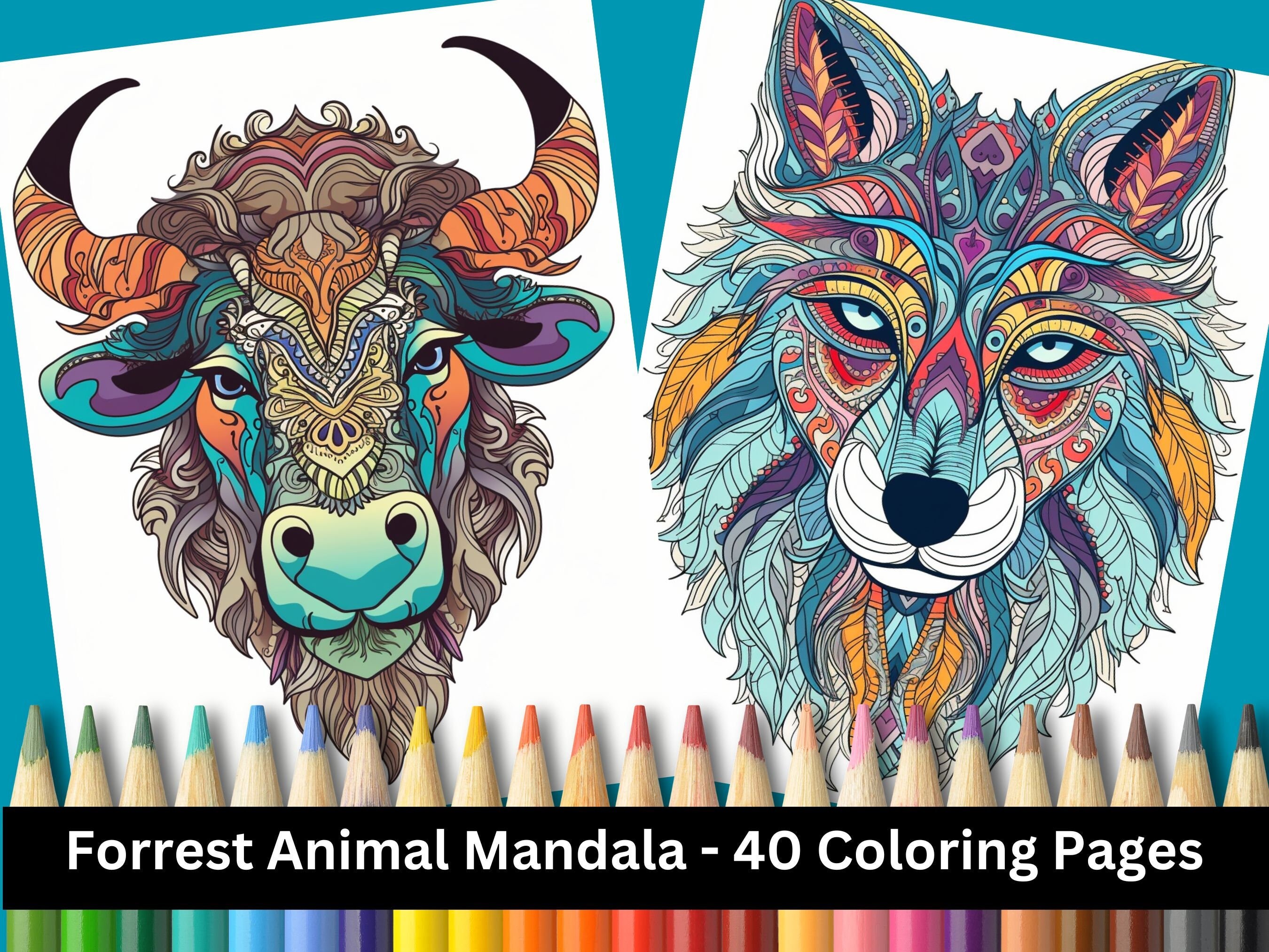 Forrest mandala animal coloring pages digita pages for adults and teens printable pdf jpg instant download