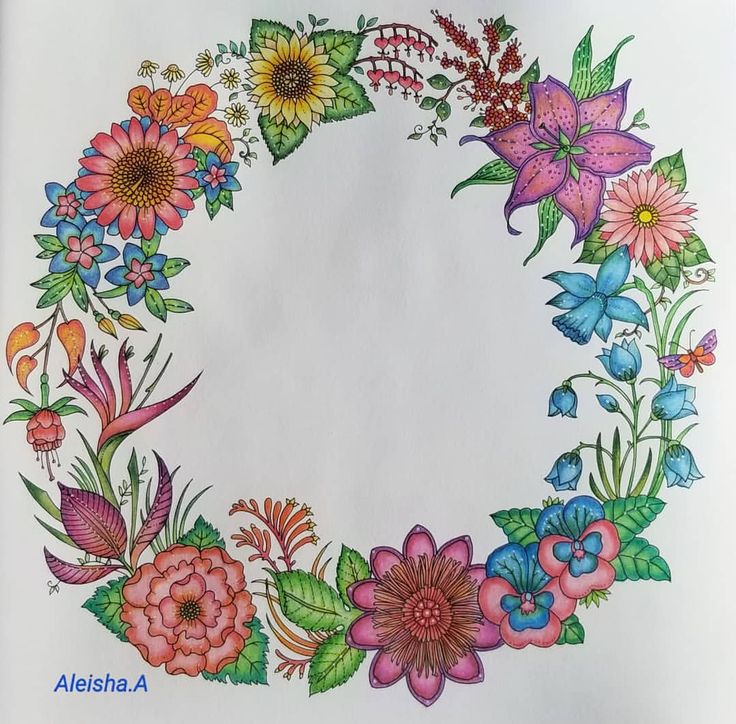 I finally finished colouring this beautiful flower wreath from johanna basfords bookâ coloring book art johanna basford coloring book johanna basford coloring