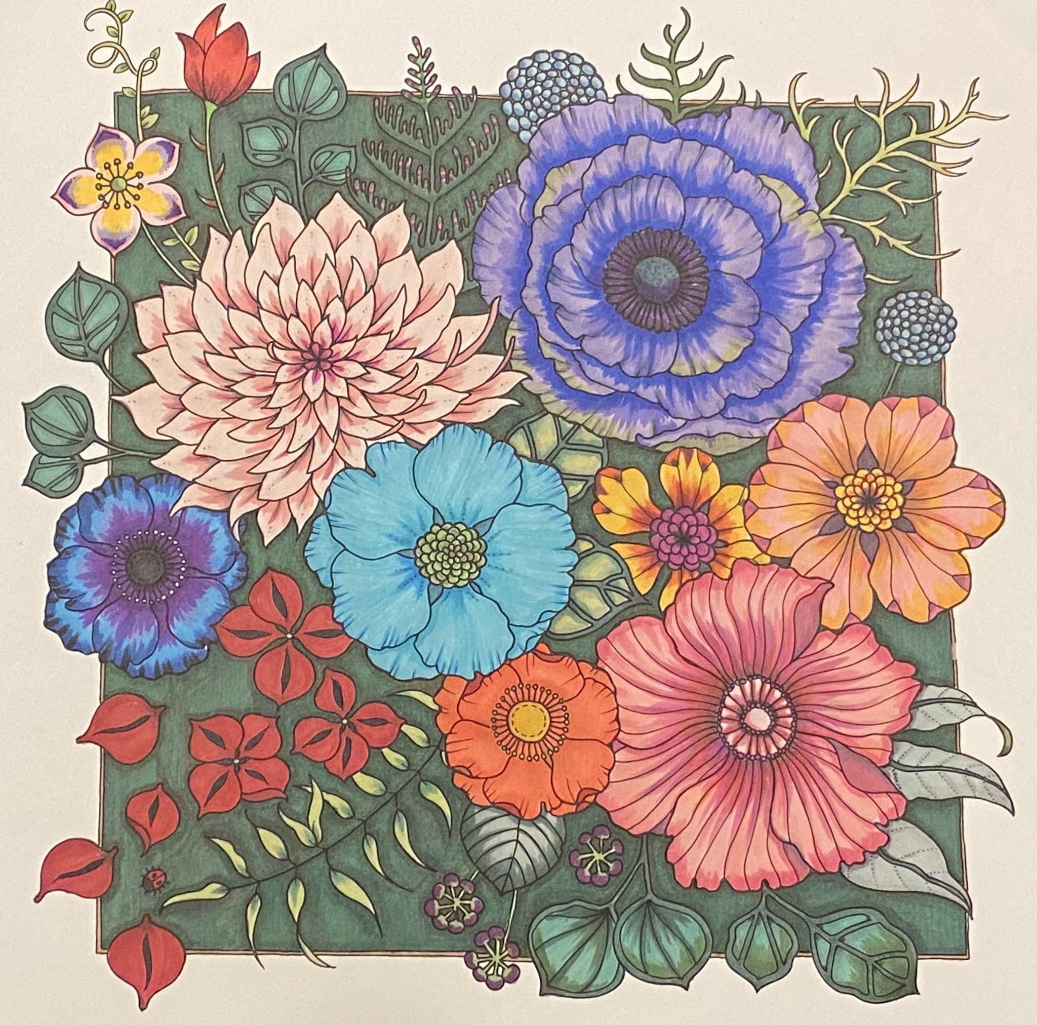 Finished page from world of flowers by johanna basford rcoloring