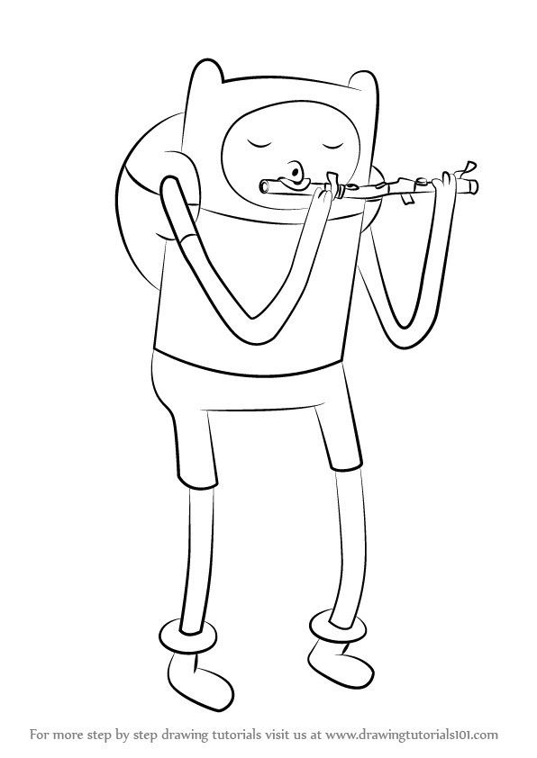 Step by step drawing tutorial on how to draw finn playing flute from adventure time adventure time coloring pages adventure time coloring pages