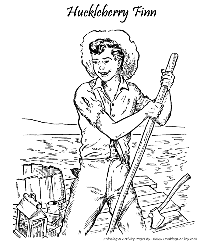 Huckleberry finn coloring pages huck on the raft