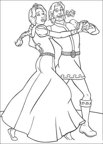 Fiona is dancing with prince charming coloring page free printable coloring pages