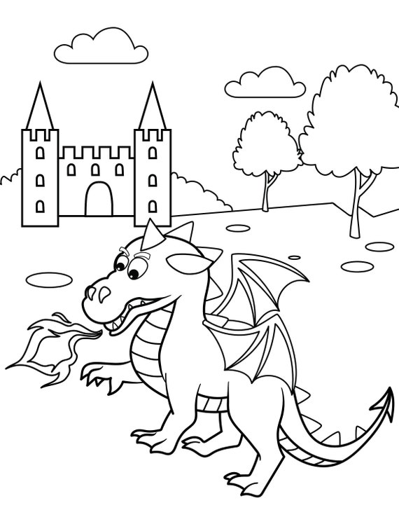 Dragon coloring pages fire breathing digital coloring pages printable